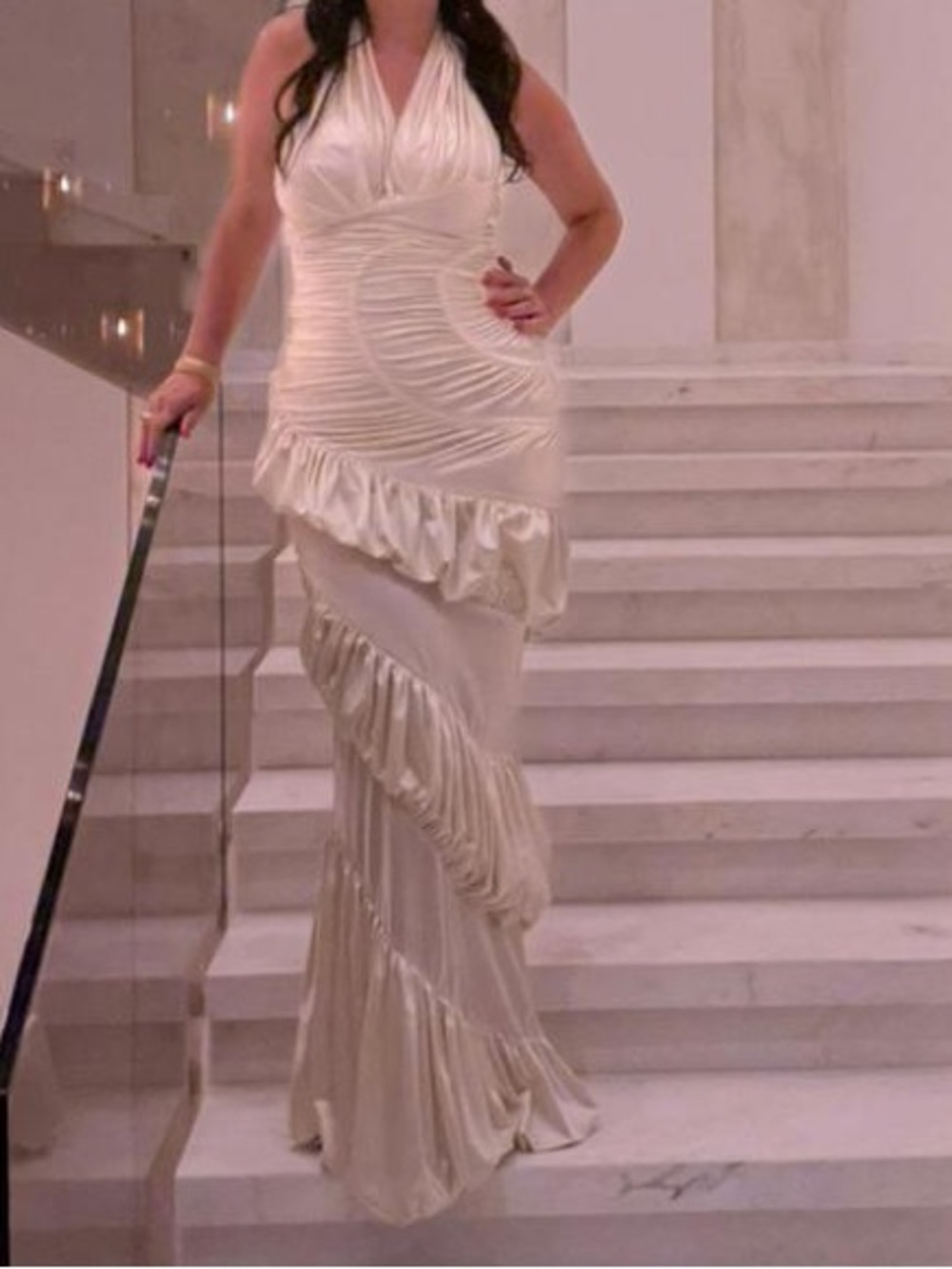 Ivory Halter Ruffle Gown